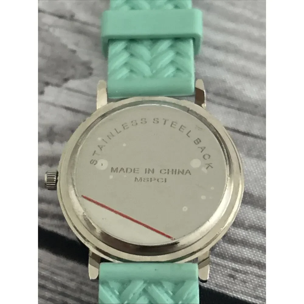 Silver Tone White Dial Mint Green Band Women’s Quartz Watch
